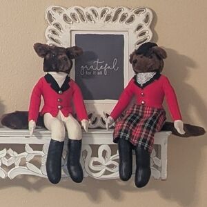 Mr & Mrs Fox Equestrian Hunting Shelf Sitter Plush AA Imports 1980's Vintage